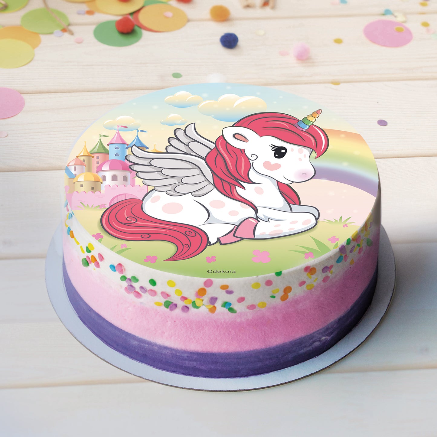 3er Set Einhorn Tortenaufleger, Cake Topper & Streusel