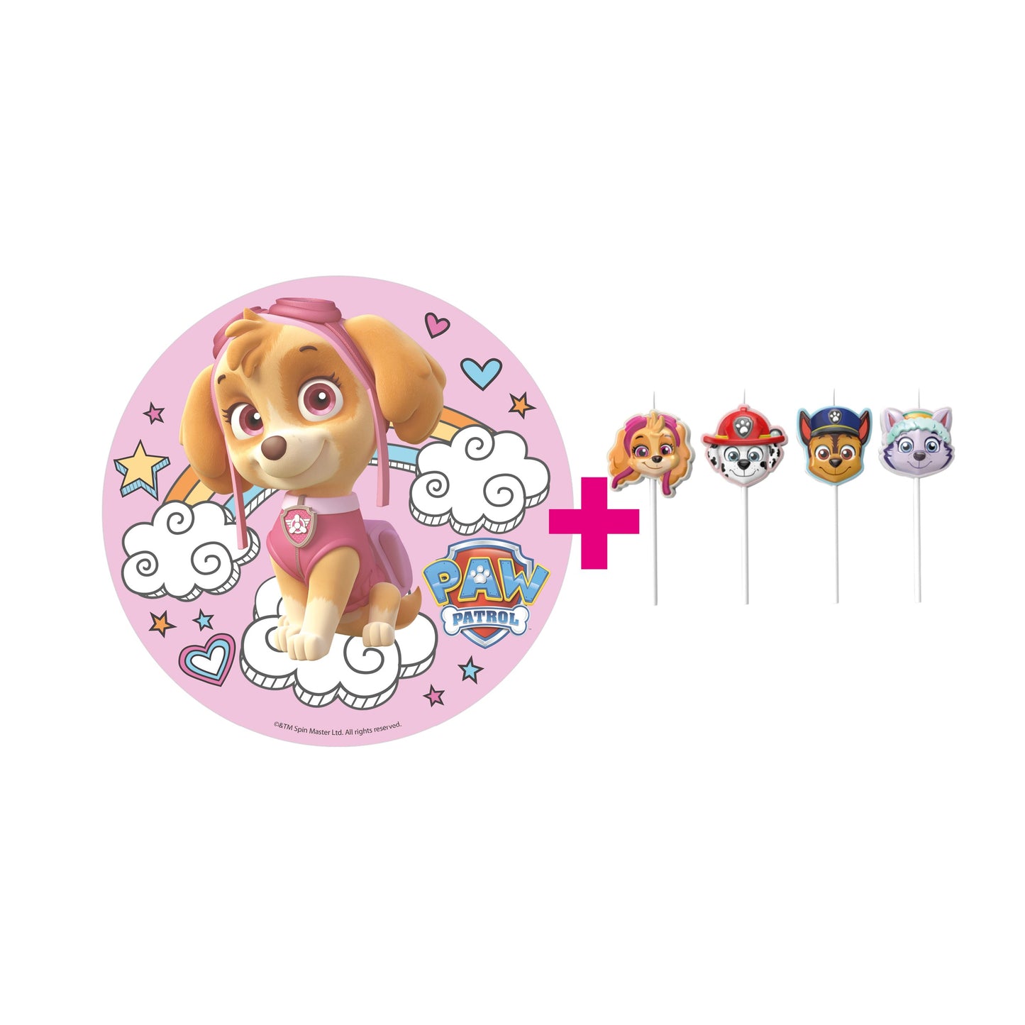 2er Set Paw Patrol Skye Tortenaufleger & Kerzen