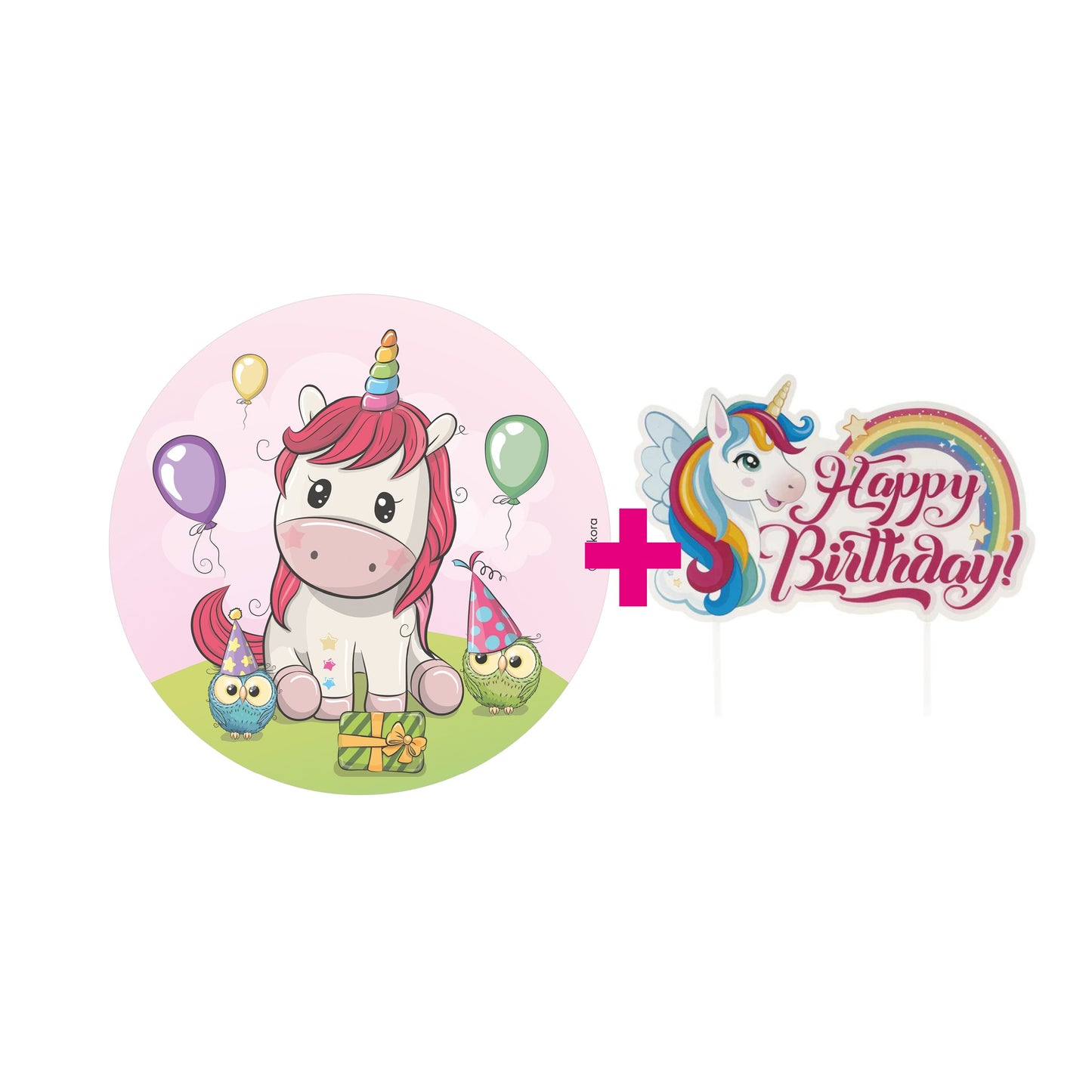 2er Set Baby Einhorn Tortenaufleger & Cake Topper