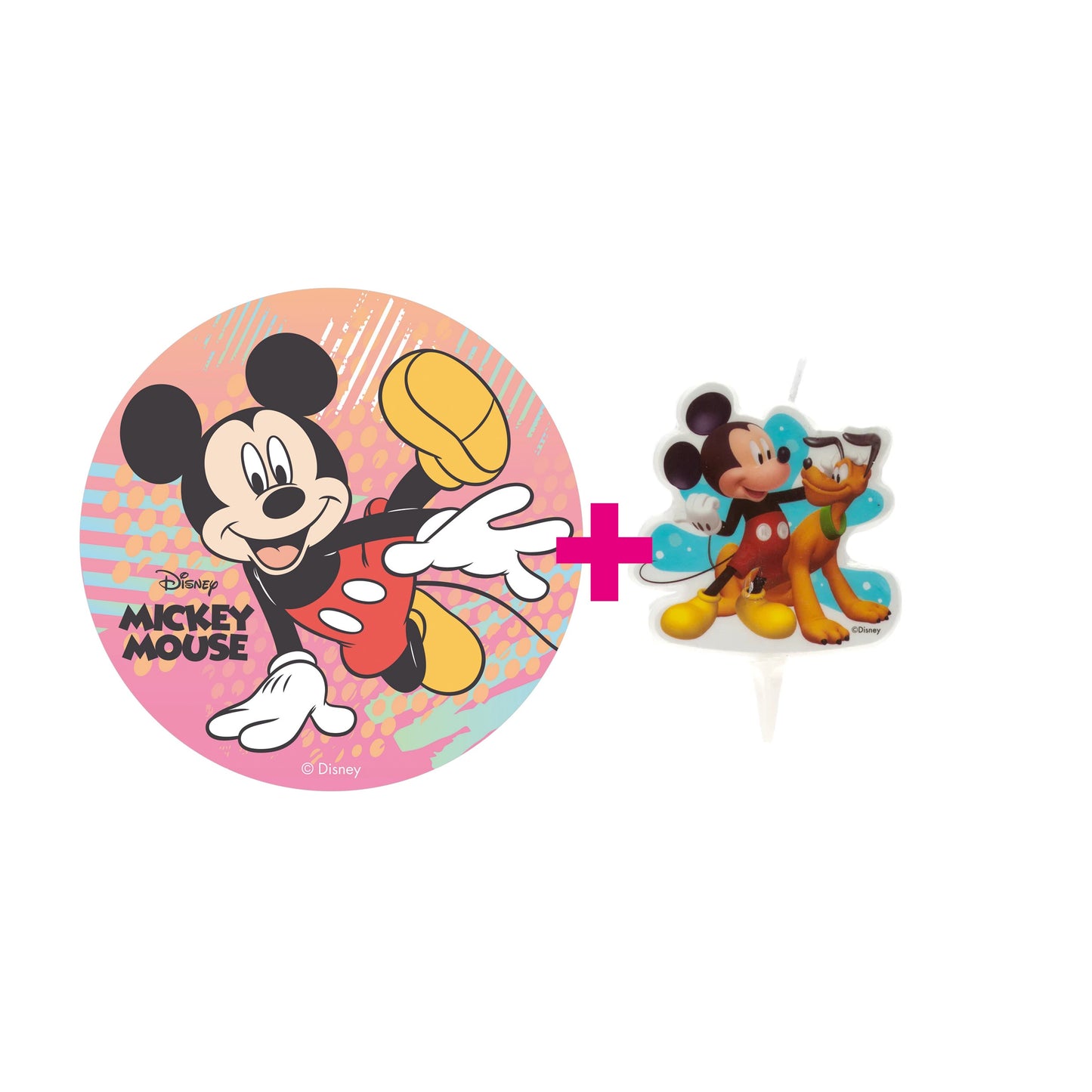 2er Set Mickey Mouse Tortenaufleger & Kerze
