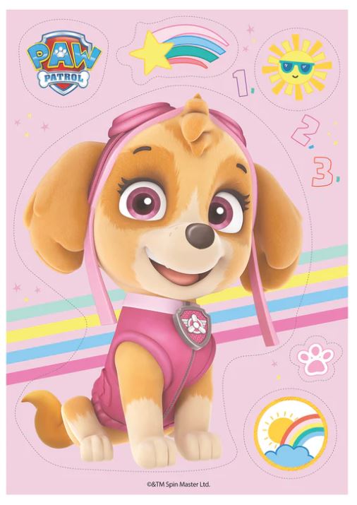 3er Set Paw Patrol Skye Tortenaufleger, Syke Kerze & Tortenaufleger