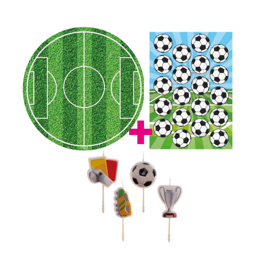 3er Set Fußball Tortenaufleger, Muffinaufleger & Kerzen