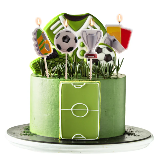 3er Set Fußball Tortenaufleger, Muffinaufleger & Kerzen