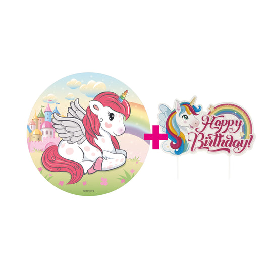 2er Set Einhorn Tortenaufleger & Cake Topper