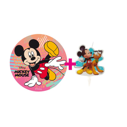 2er Set Mickey Mouse Tortenaufleger & Kerze