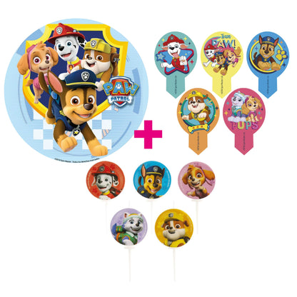 3er Set Paw Patrol Set Tortenaufleger, Muffinaufstecker & Kerzen