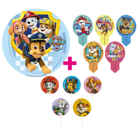 3er Set Paw Patrol Set Tortenaufleger, Muffinaufstecker & Kerzen