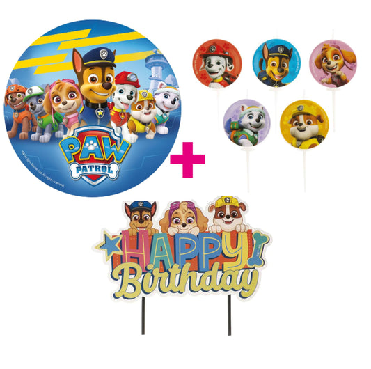 3er Set Paw Patrol Tortenaufleger, Kerzen & Cake Topper